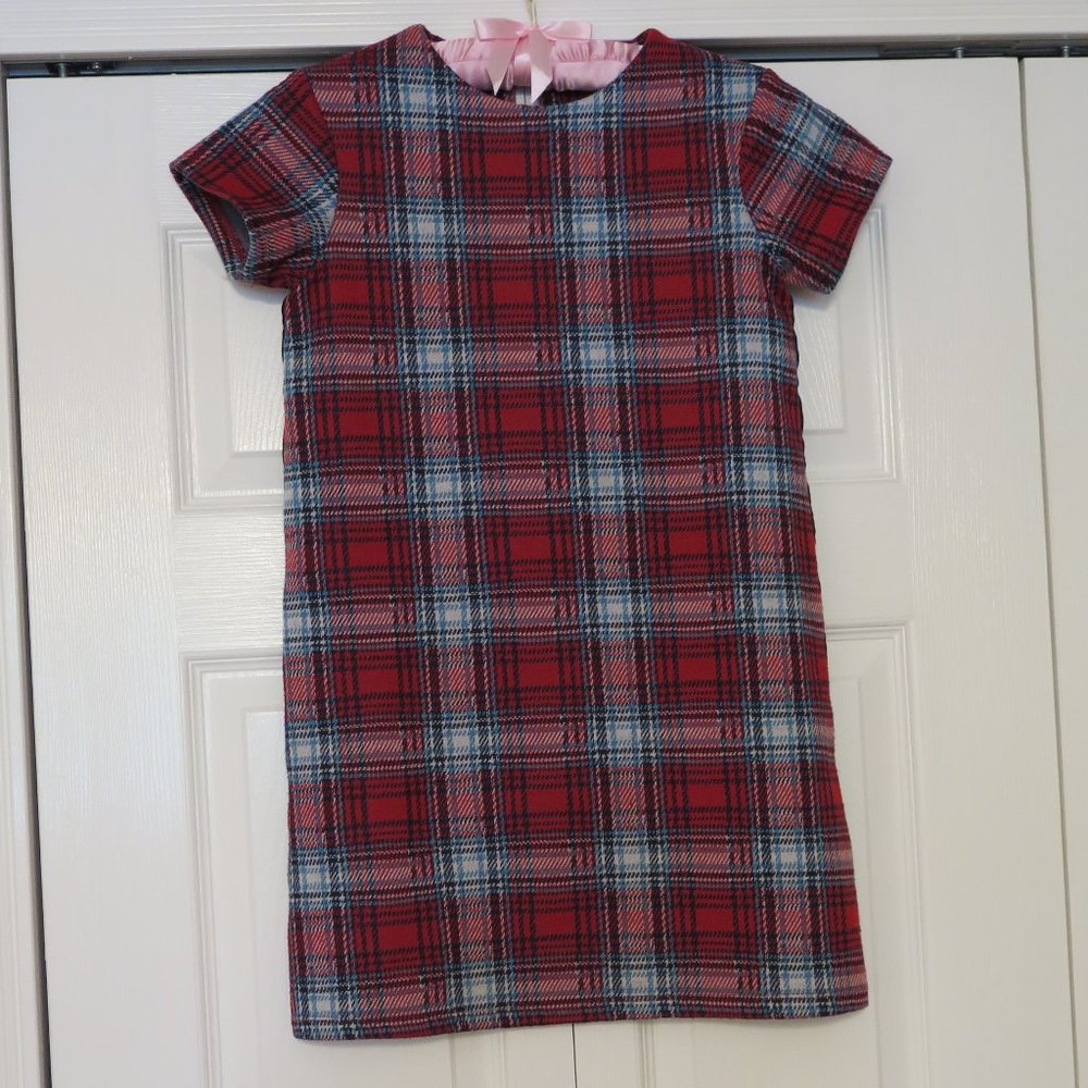 RED CHECKED DRESS WITH BLACK SIDE STRIPE